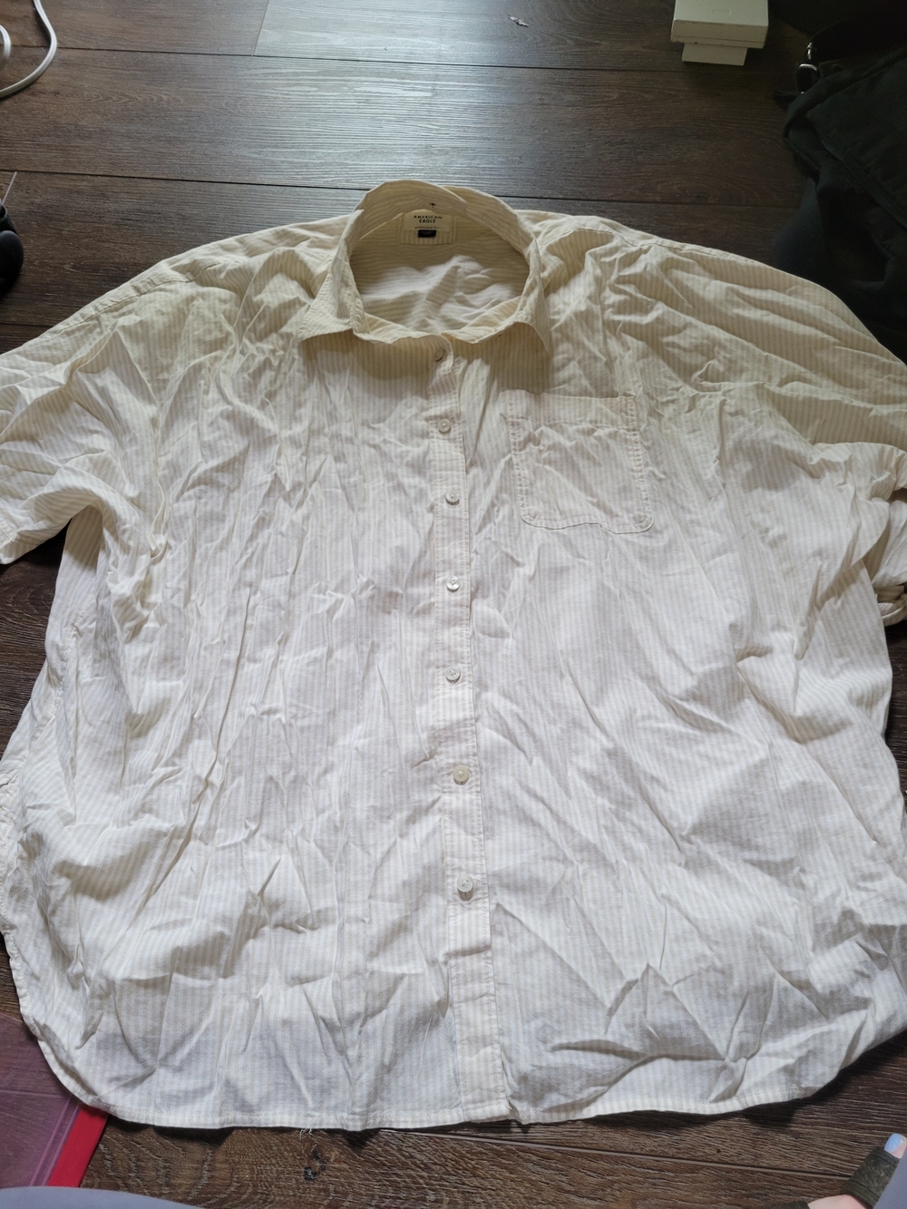 American Eagle Outfitters White Pinstripe Long Sleeve Button-Down Shirt